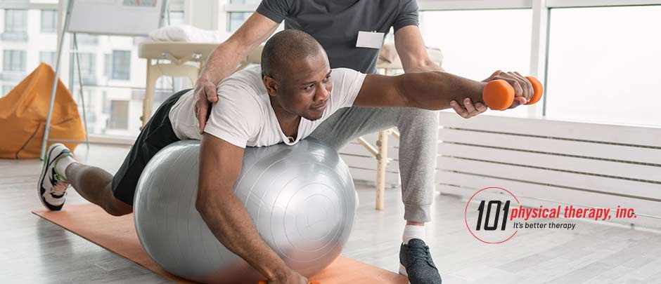 Man doing  physical therapy strengthening exercises